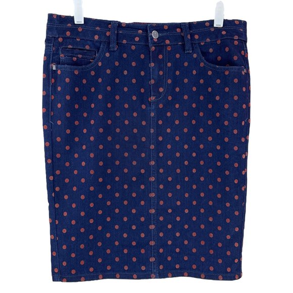 PILCRO & The LETTERPRESS dark navy stretch denim skirt w/ fuzzy polka dots SZ 28 - Picture 1 of 14